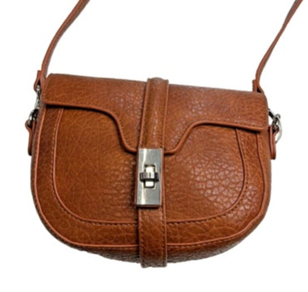 Urban Expressions Cognac Brown Pebbled Leather Saddle Bag w/ Silver Hardware NWT
